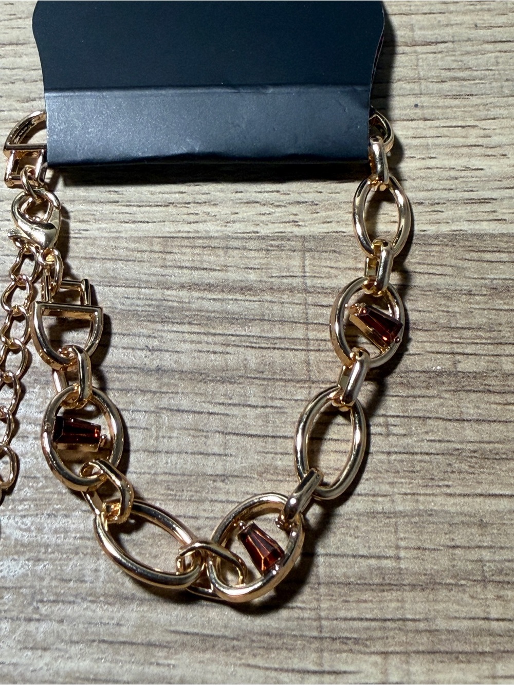 paparazzi Rose Gold Link Necklace with Deep Red Stones